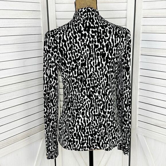 Calvin Klein Animal Print Button Front Shirt Blouse Black White XS - Picture 4 of 13